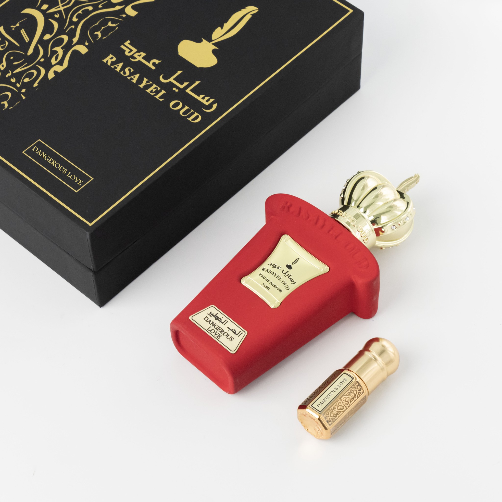 Rasayel Oud Dangerous Love parfüm szett: 35 ml Eau de Parfum és 3 ml parfümolaj