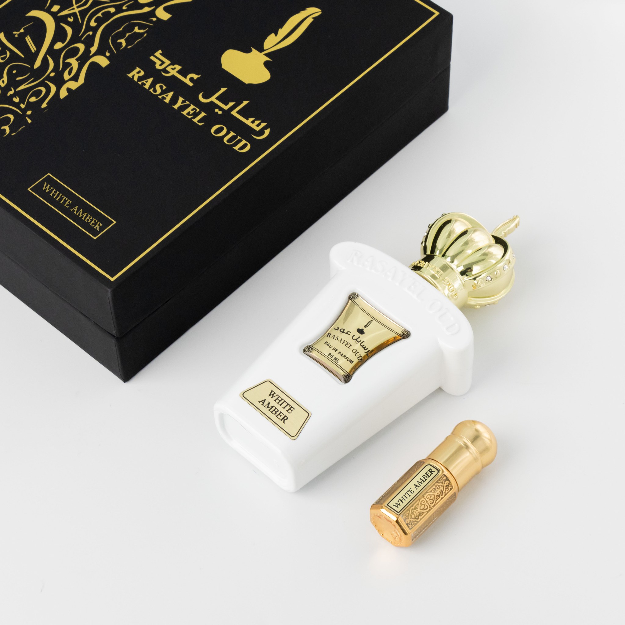 Rasayel Oud White Amber parfüm szett: 35 ml Eau de Parfum és 3 ml parfümolaj